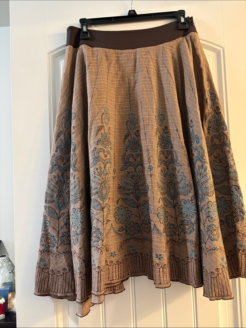 Women's Brown A-Line Skirt with Teal Floral